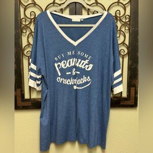 Southern Stitch blue/white vneck baseball top